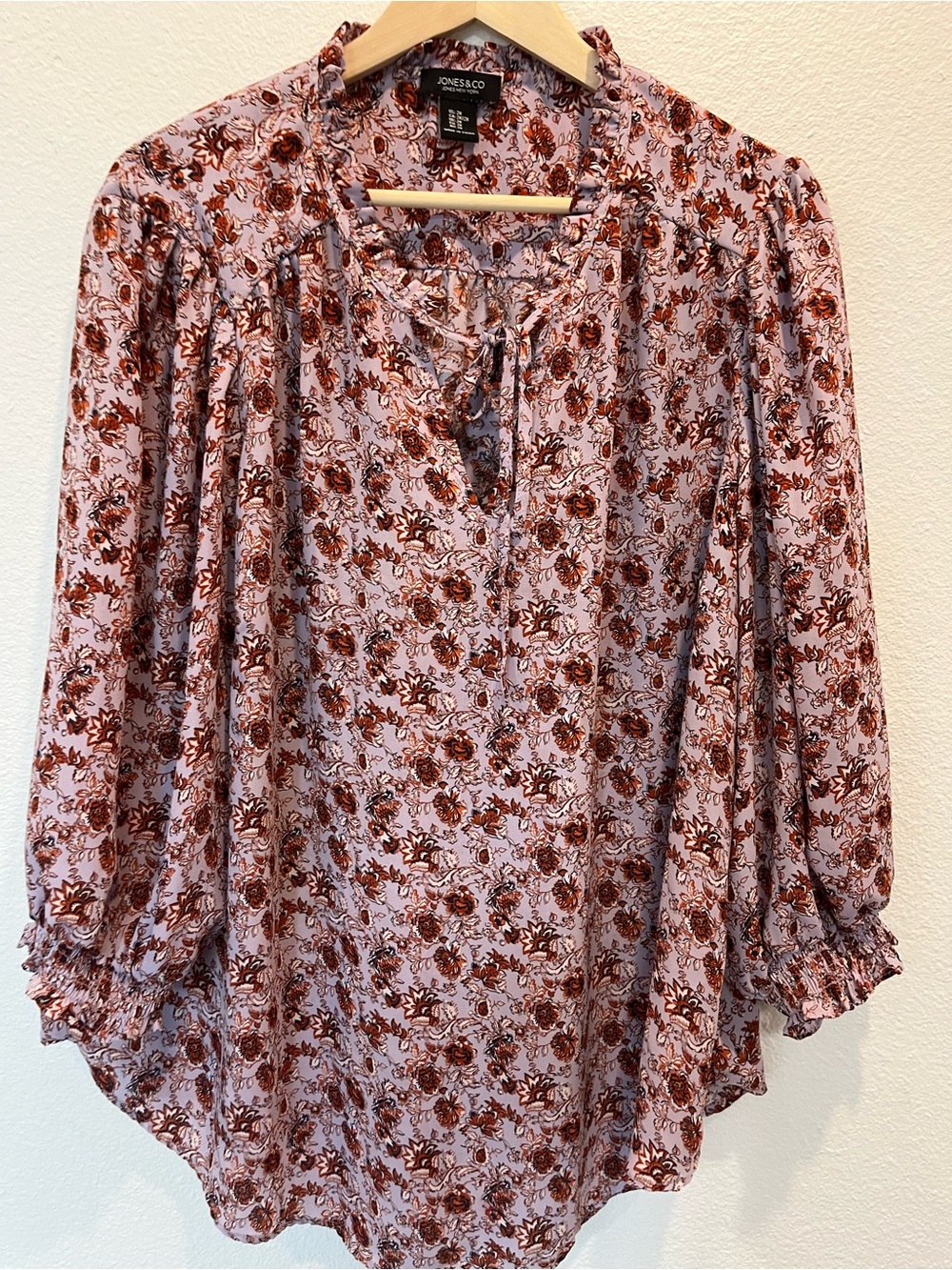 Jones New York Pink and Rust Floral Long-Sleeve Blouse